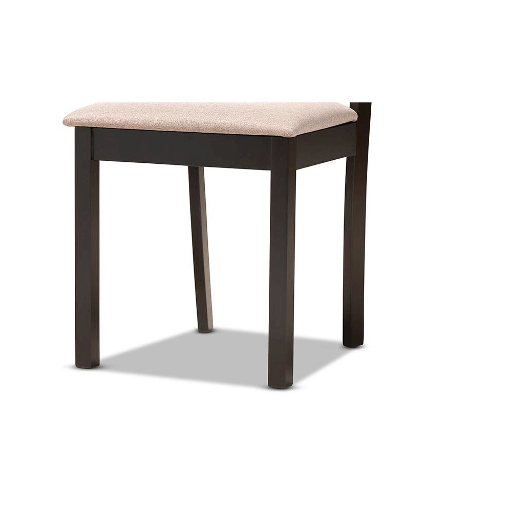 Morigan Sand Fabric Upholstered and Dark Brown Finished Wood 5-Piece Dining Set. Picture 6