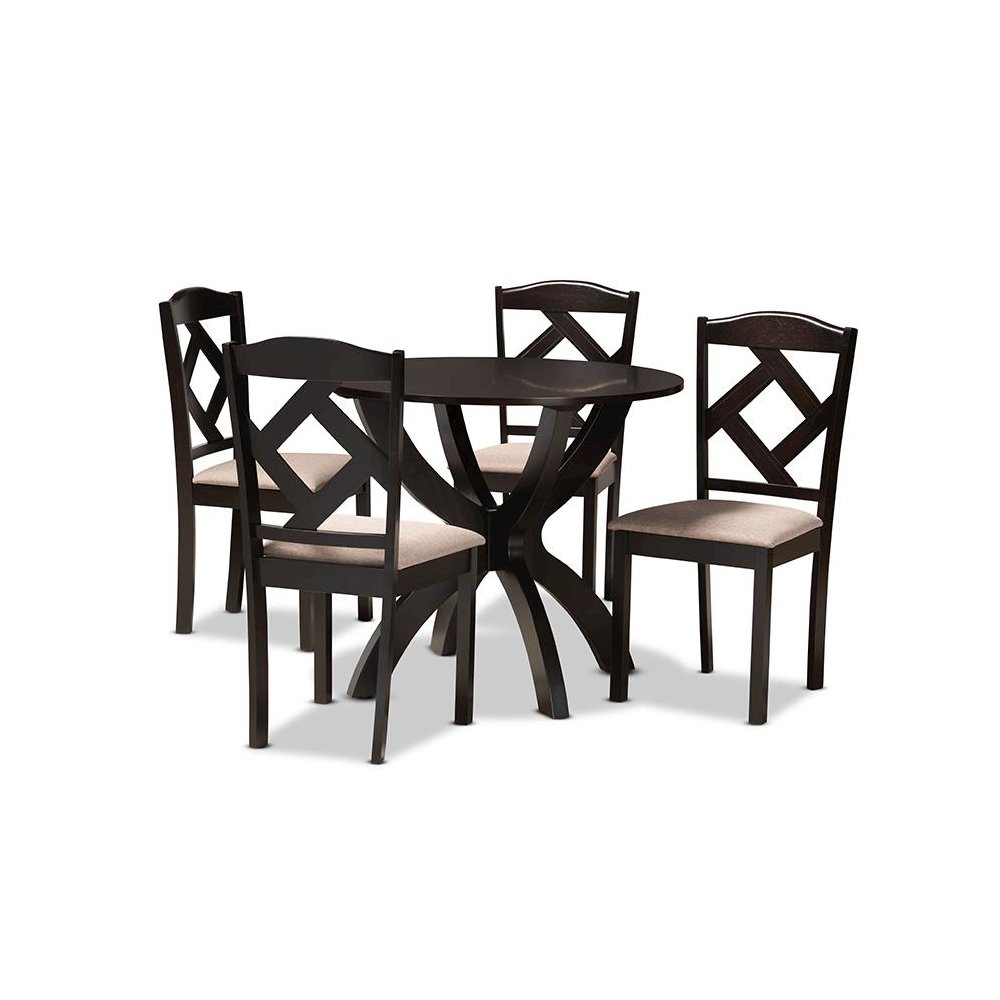 Sand Fabric Upholstered and Dark Brown Finished Wood 5-Piece Dining Set. Picture 1