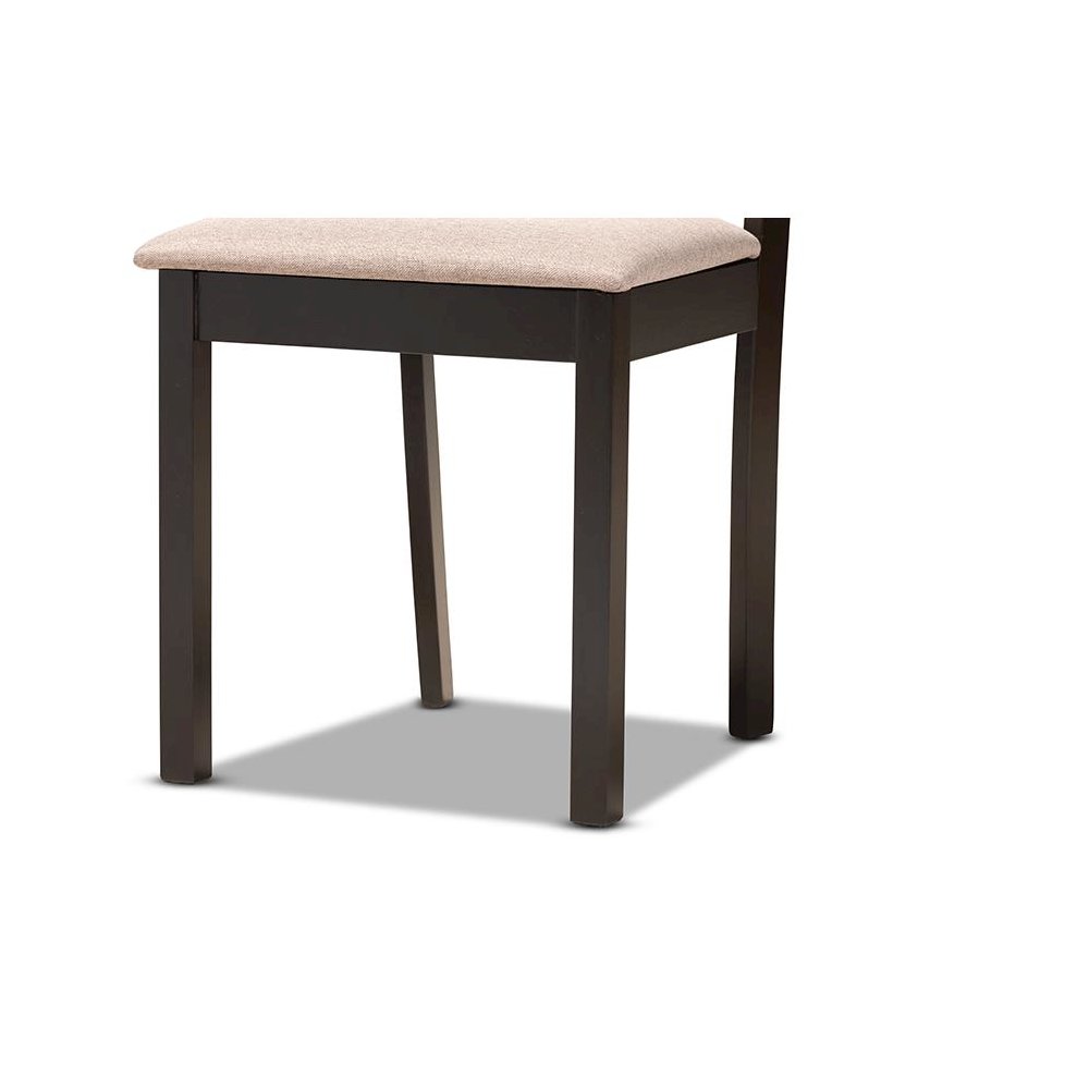 Sand Fabric Upholstered and Dark Brown Finished Wood 5-Piece Dining Set. Picture 6