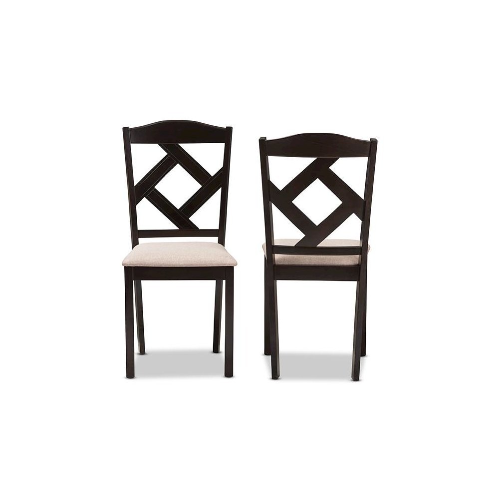 Beige Fabric Upholstered and Dark Brown Finished Dining Chair (Set of 2). Picture 2