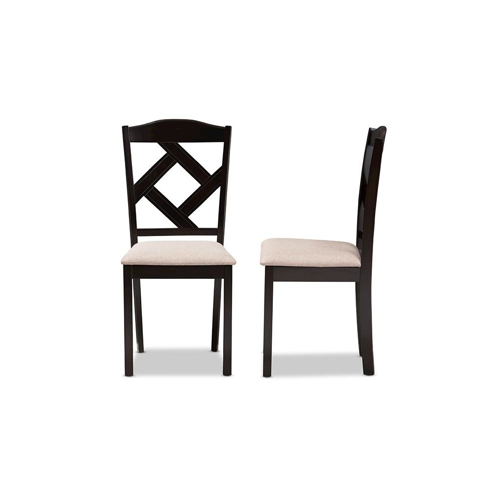 Beige Fabric Upholstered and Dark Brown Finished Dining Chair (Set of 2). Picture 3
