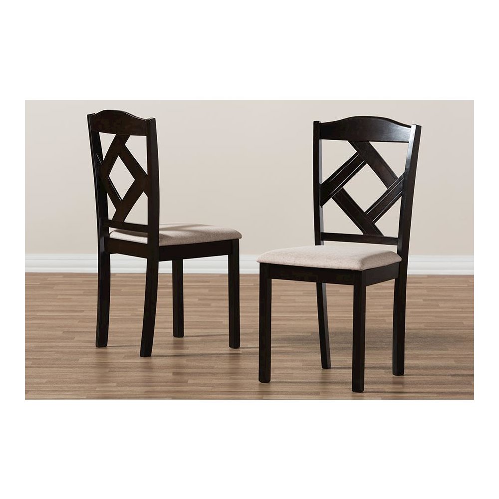 Beige Fabric Upholstered and Dark Brown Finished Dining Chair (Set of 2). Picture 6