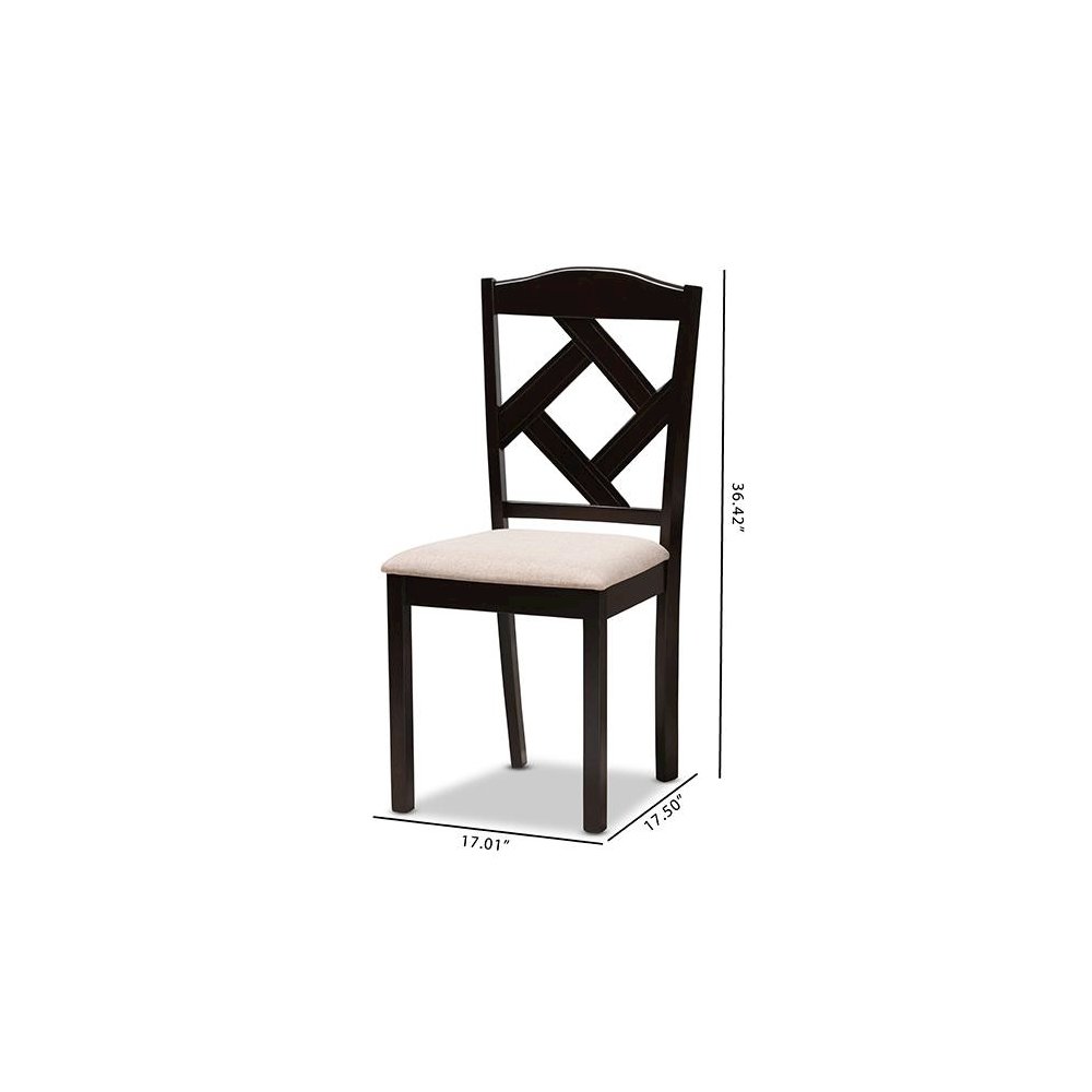 Beige Fabric Upholstered and Dark Brown Finished Dining Chair (Set of 2). Picture 7