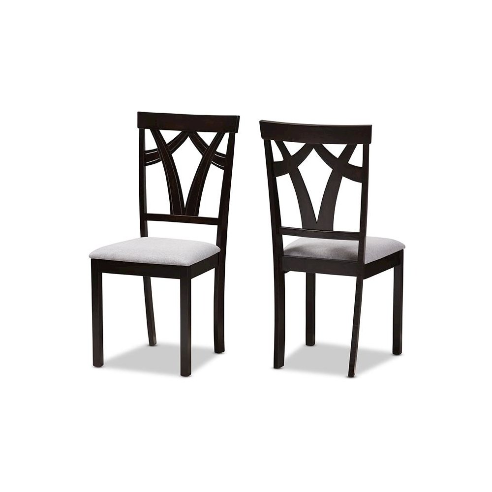 Grey Fabric Upholstered and Dark Brown Finished Dining Chair (Set of 2). Picture 1