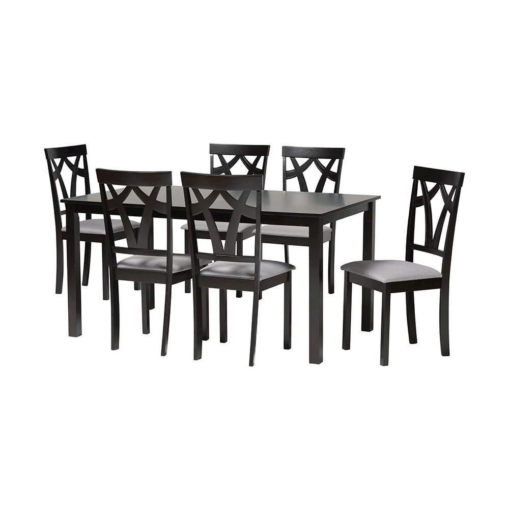 Sylvia Modern Grey Fabric and Dark Brown Finished Wood 7-Piece Dining Set. Picture 1