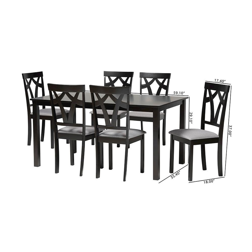 Sylvia Modern Grey Fabric and Dark Brown Finished Wood 7-Piece Dining Set. Picture 10