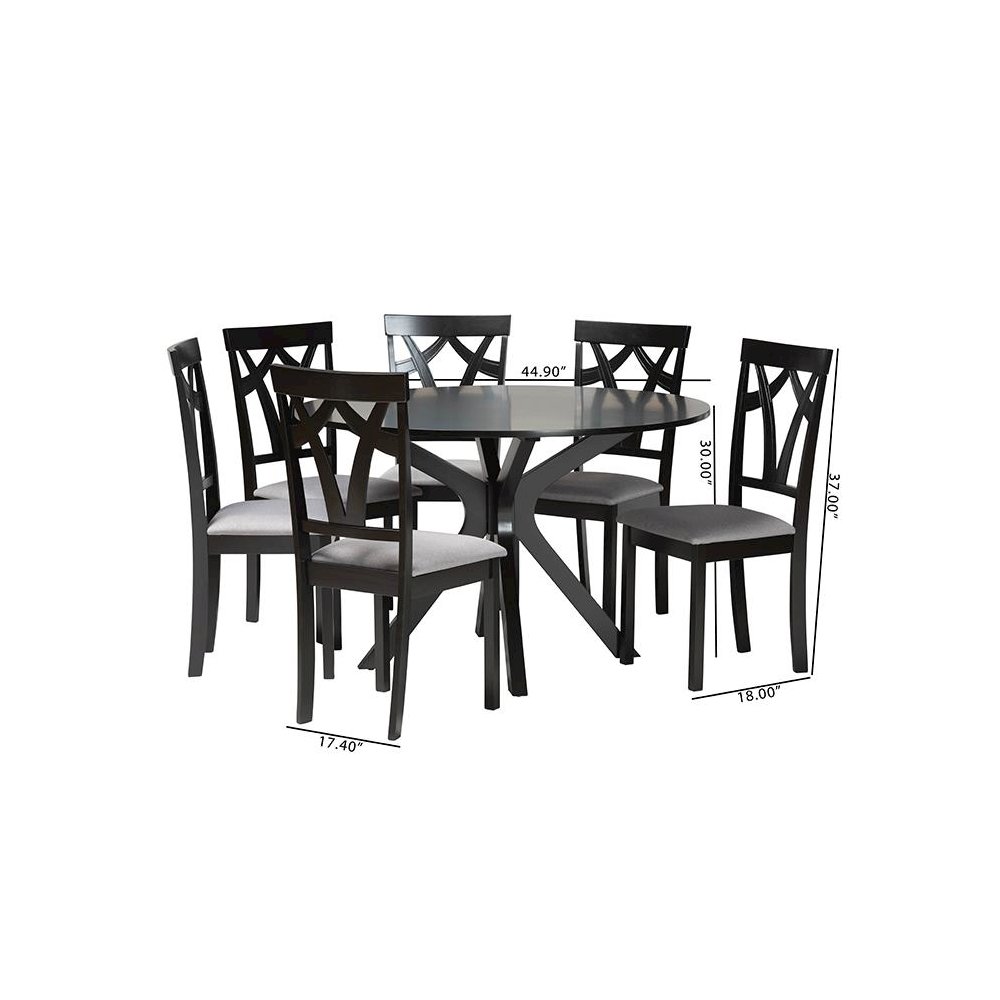 Luise Modern Grey Fabric and Dark Brown Finished Wood 7-Piece Dining Set. Picture 10