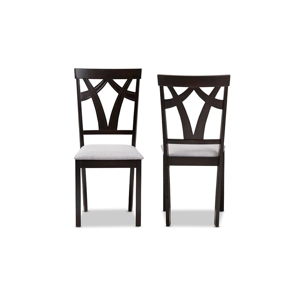 Grey Fabric Upholstered and Dark Brown Finished Dining Chair (Set of 2). Picture 2