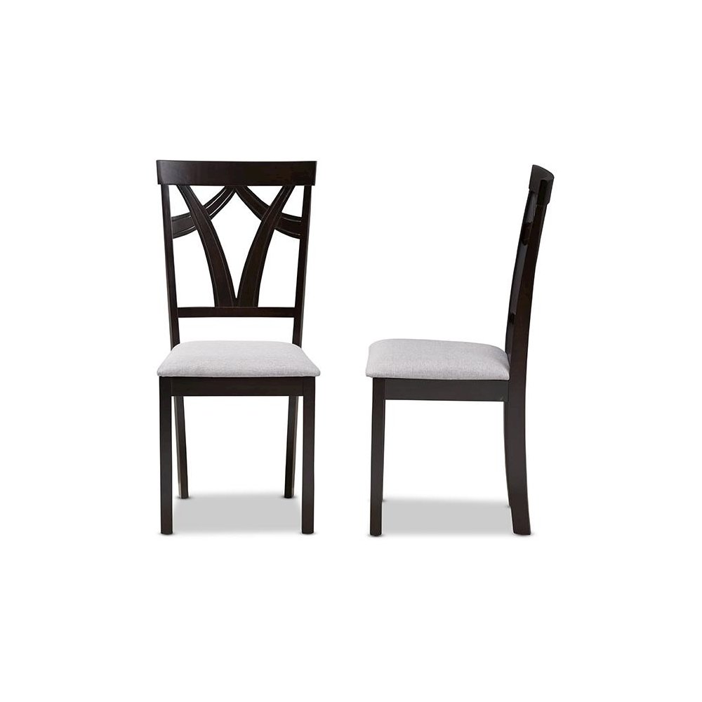 Grey Fabric Upholstered and Dark Brown Finished Dining Chair (Set of 2). Picture 3