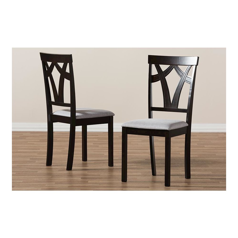 Grey Fabric Upholstered and Dark Brown Finished Dining Chair (Set of 2). Picture 6