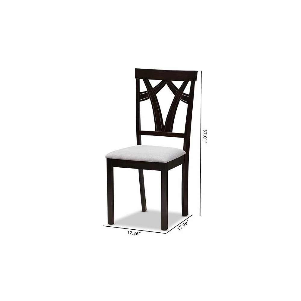 Grey Fabric Upholstered and Dark Brown Finished Dining Chair (Set of 2). Picture 7