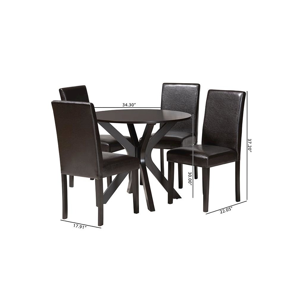 Asli Modern Espresso Brown Faux Leather and Wood 5-Piece Dining Set. Picture 10