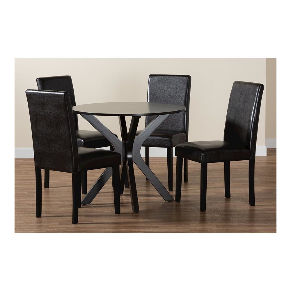 Asli Modern Espresso Brown Faux Leather and Wood 5-Piece Dining Set. Picture 9