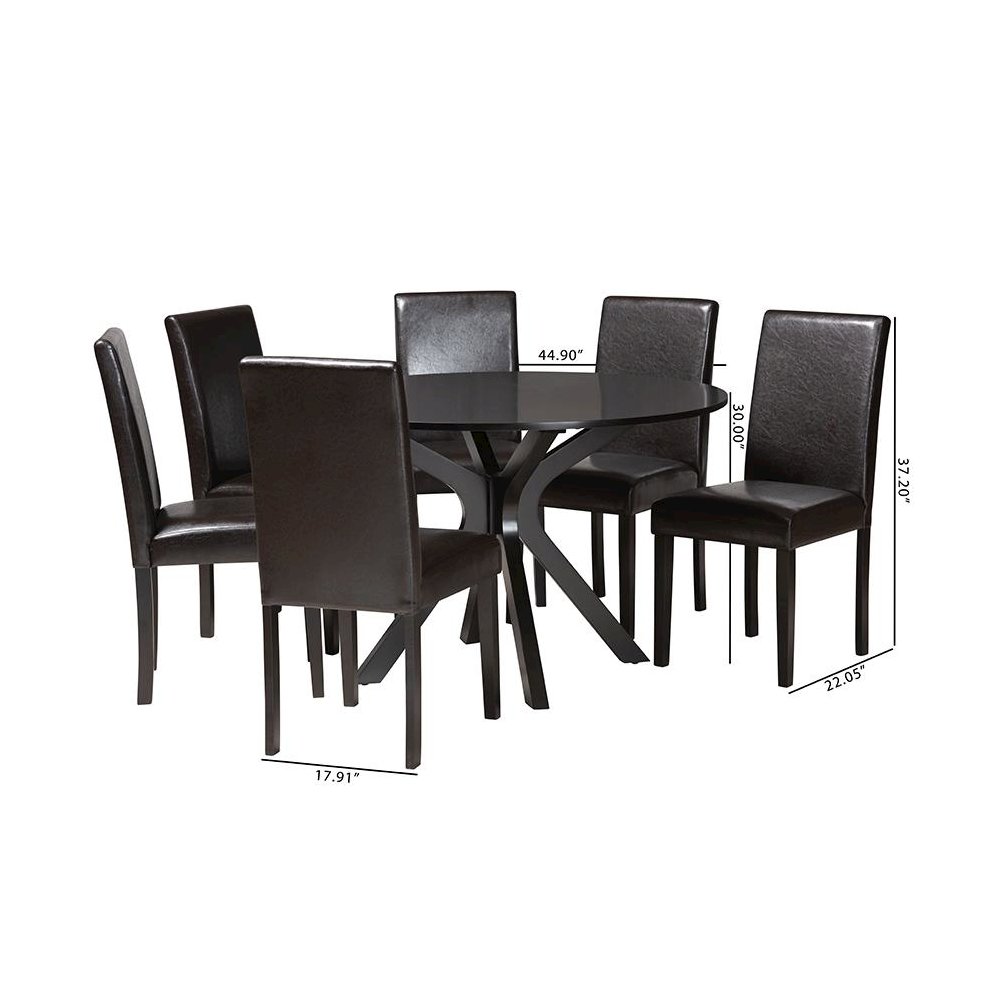 Asli Modern Espresso Brown Faux Leather and Wood 7-Piece Dining Set. Picture 10