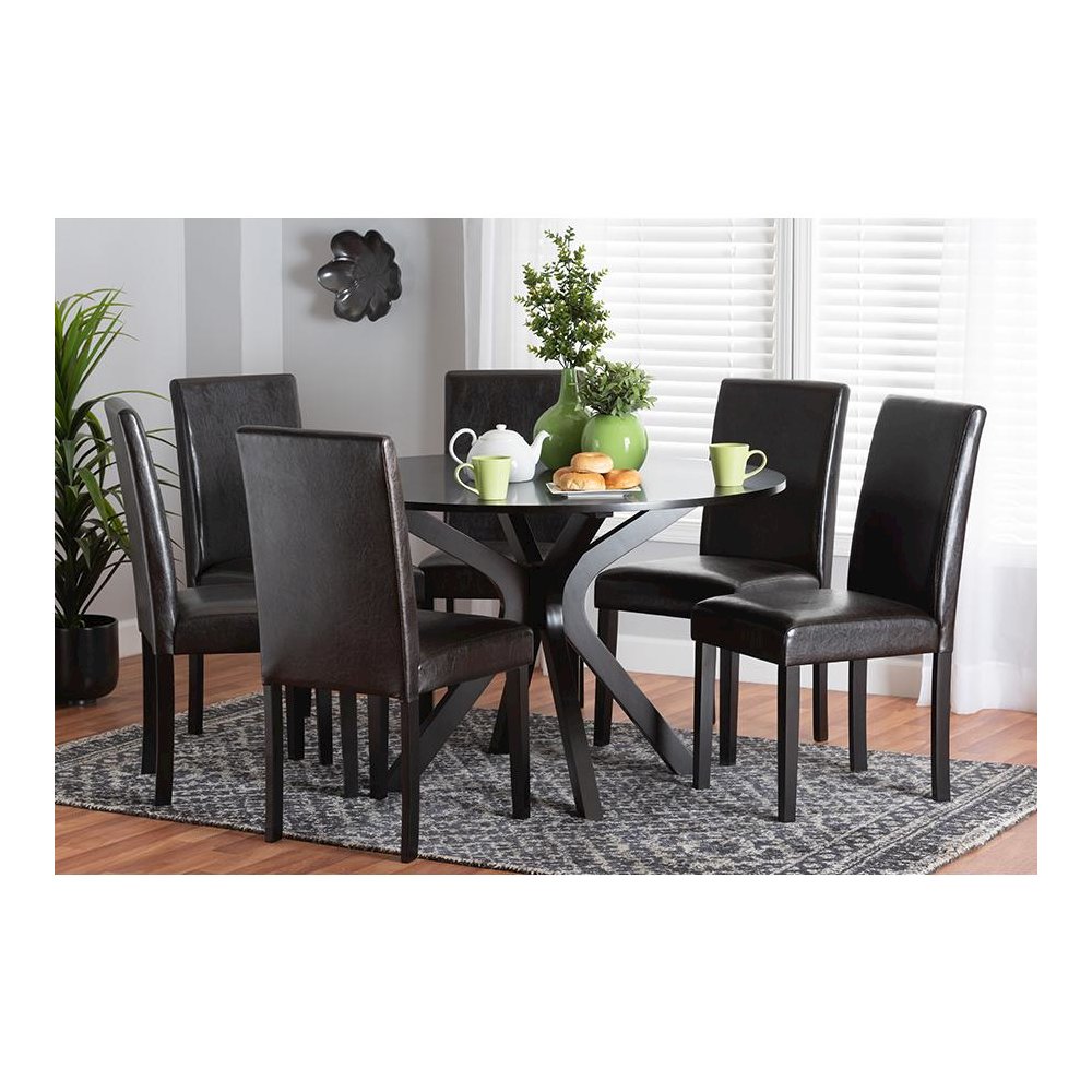 Asli Modern Espresso Brown Faux Leather and Wood 7-Piece Dining Set. Picture 8