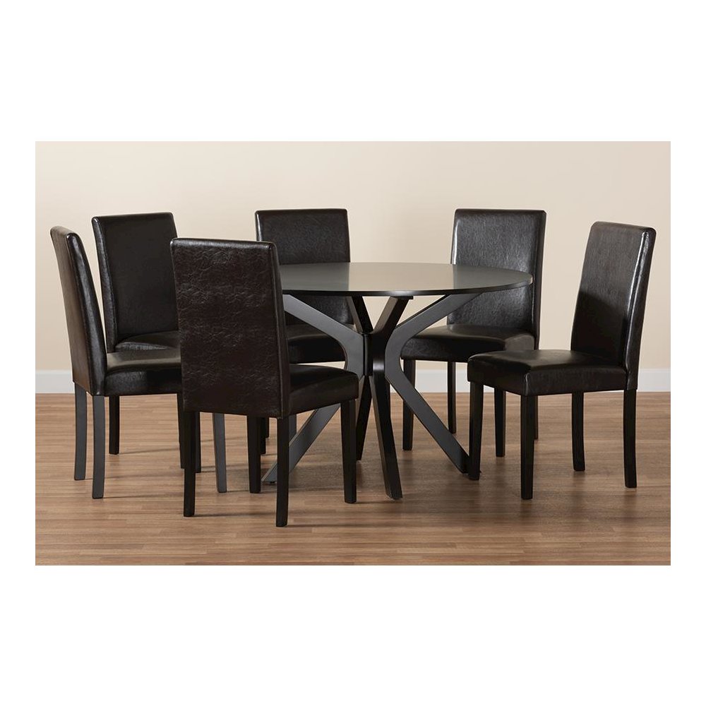 Asli Modern Espresso Brown Faux Leather and Wood 7-Piece Dining Set. Picture 9