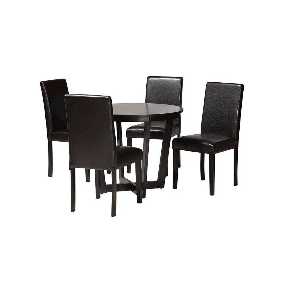 Leather and Espresso Brown Finished Wood 5-Piece Dining Set. Picture 1