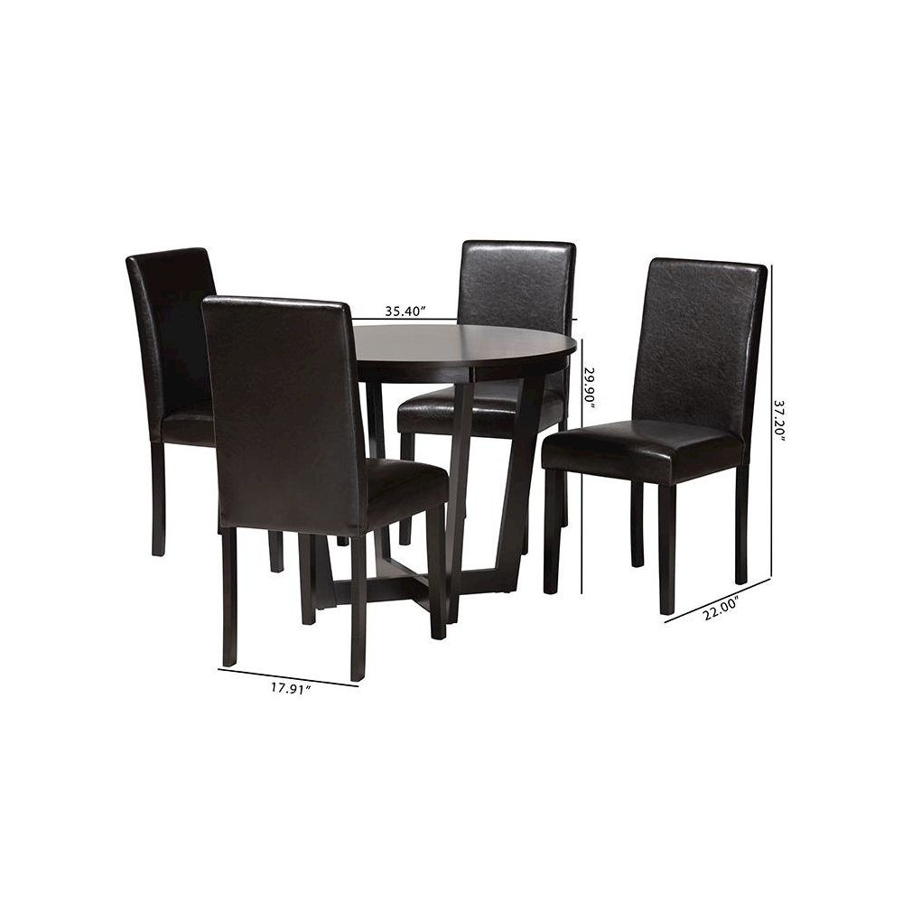 Leather and Espresso Brown Finished Wood 5-Piece Dining Set. Picture 10