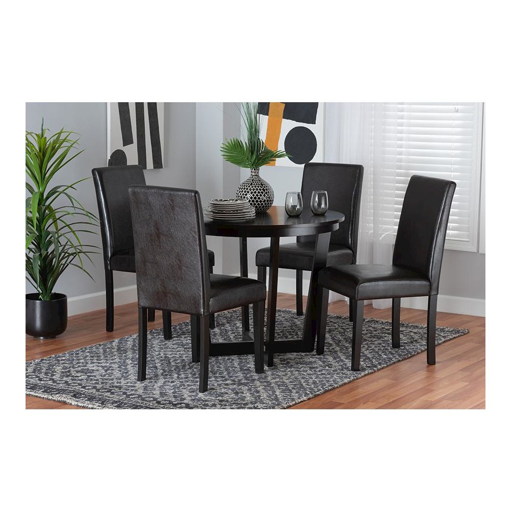 Leather and Espresso Brown Finished Wood 5-Piece Dining Set. Picture 8