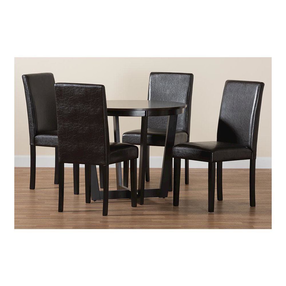Leather and Espresso Brown Finished Wood 5-Piece Dining Set. Picture 9