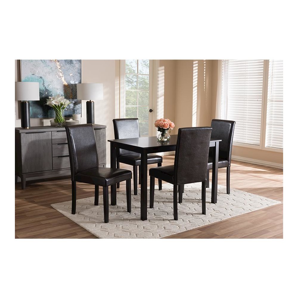 Dark Brown Faux Leather Upholstered 5-Piece Dining Set. Picture 5