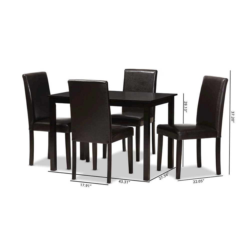 Dark Brown Faux Leather Upholstered 5-Piece Dining Set. Picture 7