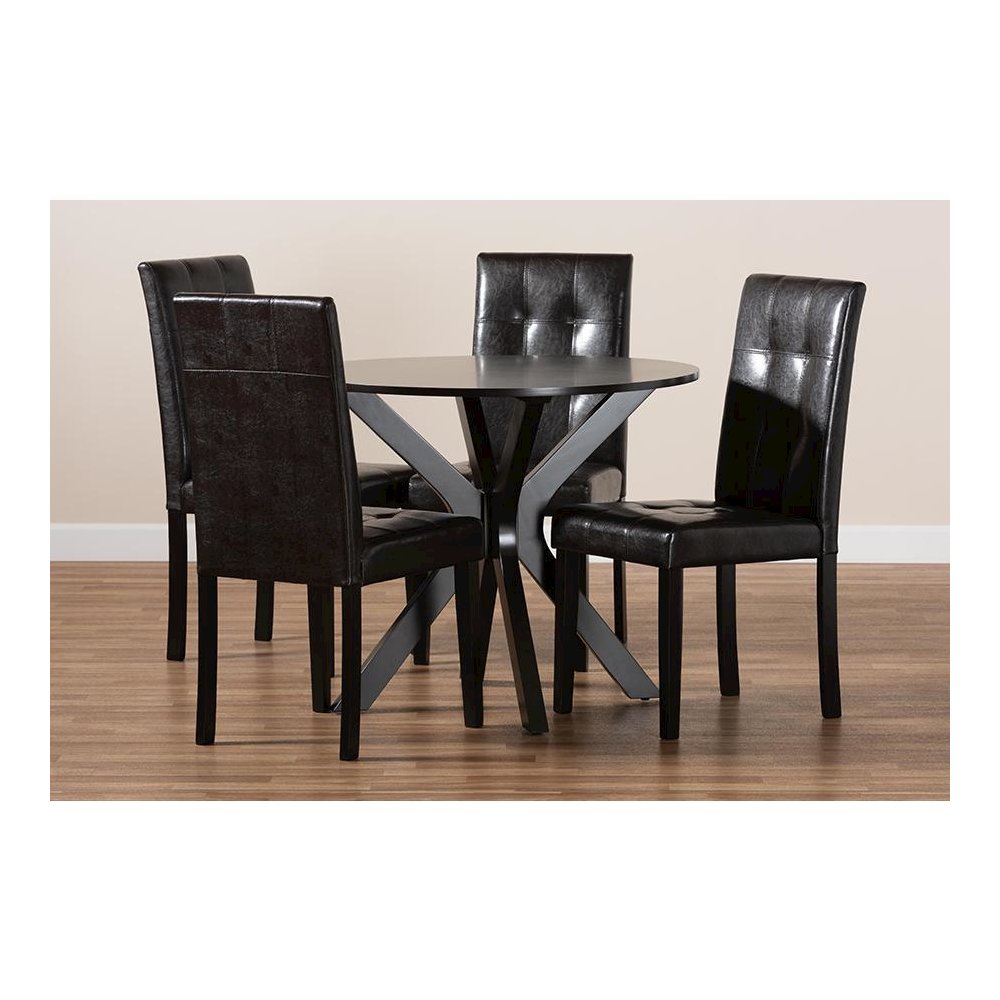 Leather Upholstered and Dark brown Finished Wood 5-Piece Dining Set. Picture 8