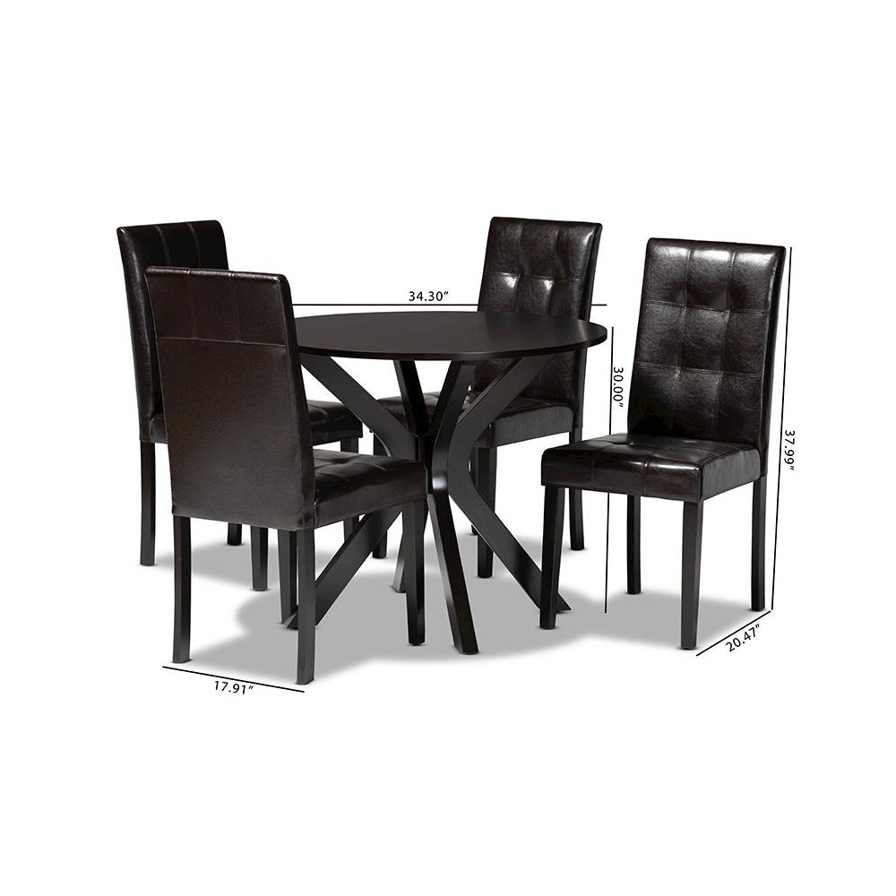 Leather Upholstered and Dark brown Finished Wood 5-Piece Dining Set. Picture 9