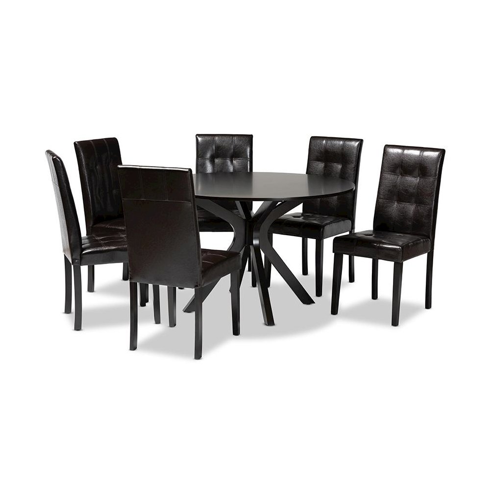Leather Upholstered and Dark brown Finished Wood 7-Piece Dining Set. Picture 1