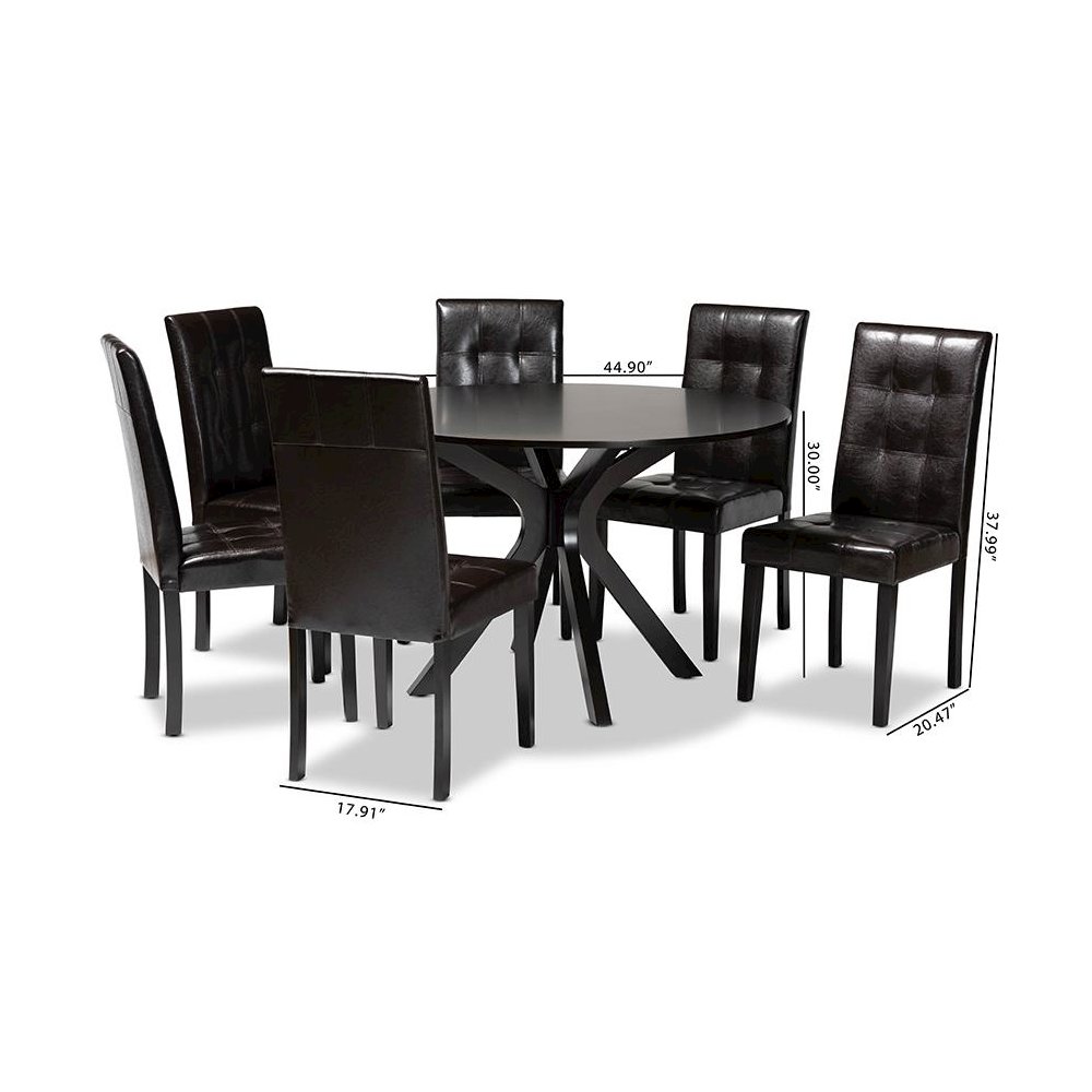 Leather Upholstered and Dark brown Finished Wood 7-Piece Dining Set. Picture 9