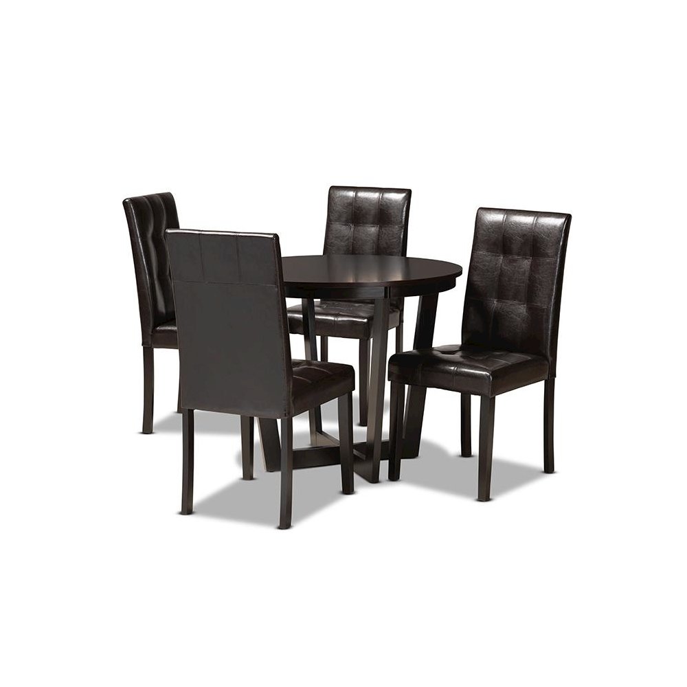 Leather Upholstered and Dark Brown Finished Wood 5-Piece Dining Set. Picture 1