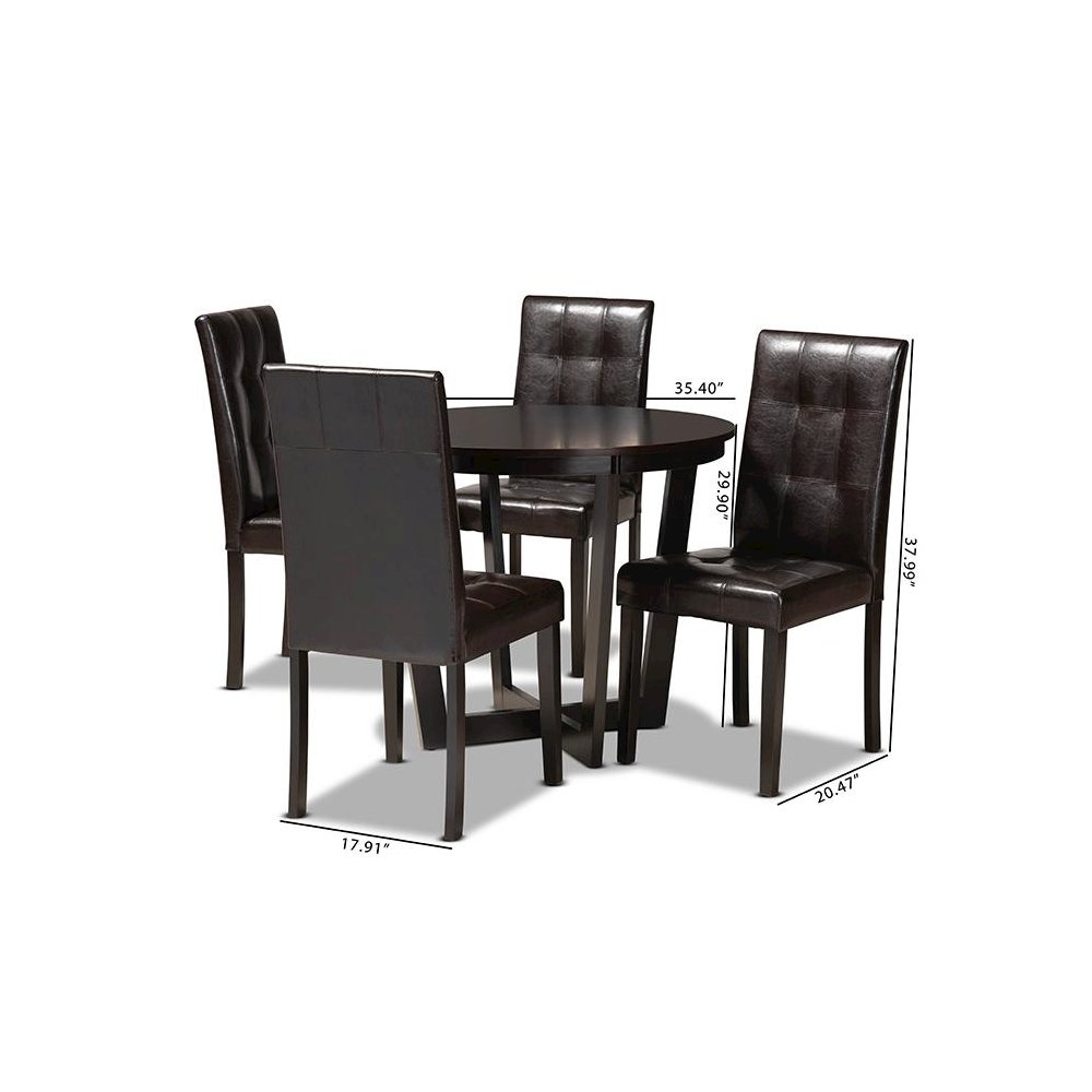 Leather Upholstered and Dark Brown Finished Wood 5-Piece Dining Set. Picture 9
