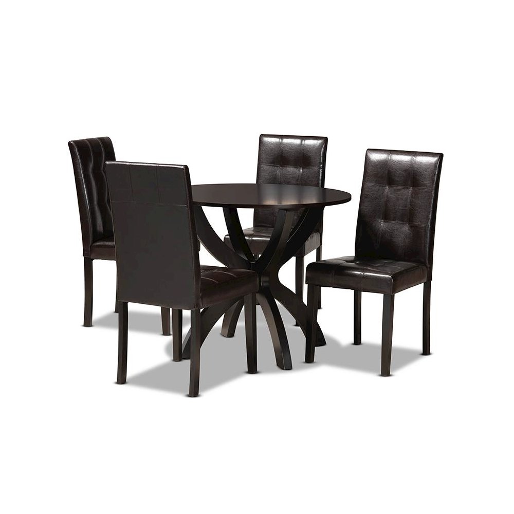 Leather Upholstered and Dark Brown Finished Wood 5-Piece Dining Set. Picture 1