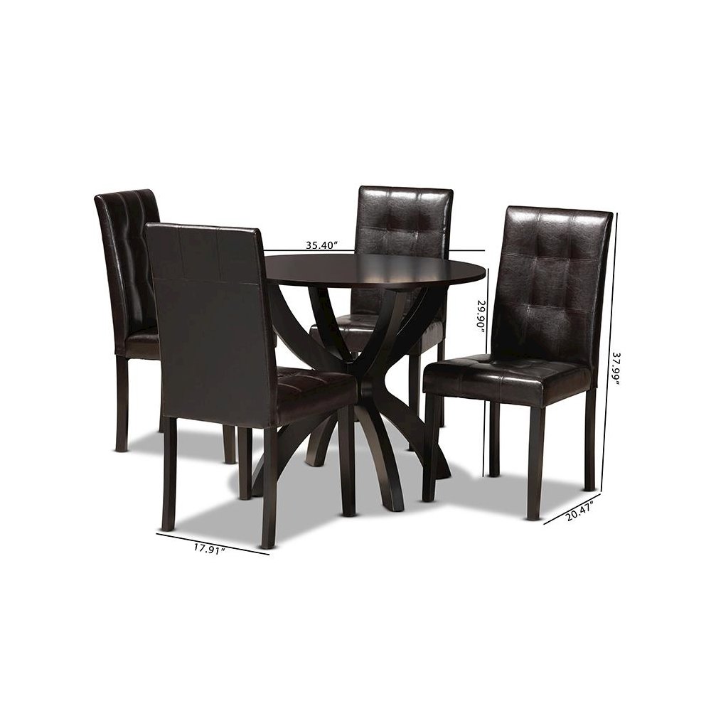 Leather Upholstered and Dark Brown Finished Wood 5-Piece Dining Set. Picture 9