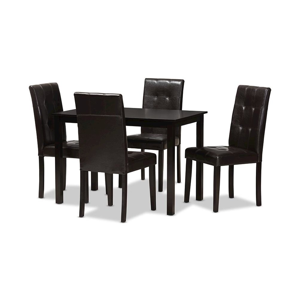 Dark Brown Faux Leather Upholstered 5-Piece Dining Set. Picture 1