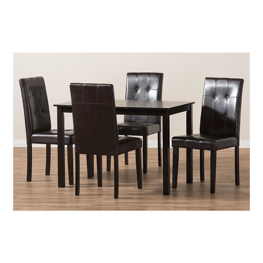 Dark Brown Faux Leather Upholstered 5-Piece Dining Set. Picture 6