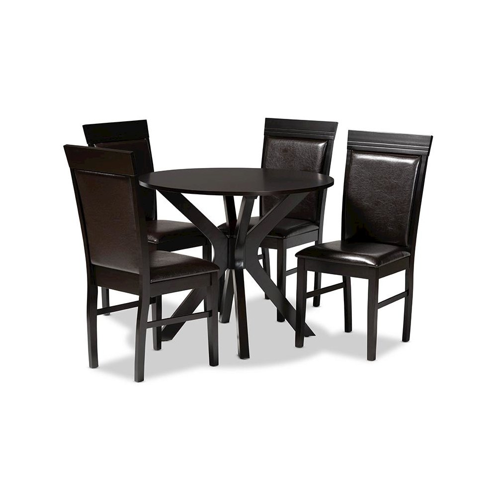 Leather Upholstered and Dark Brown Finished Wood 5-Piece Dining Set. Picture 1