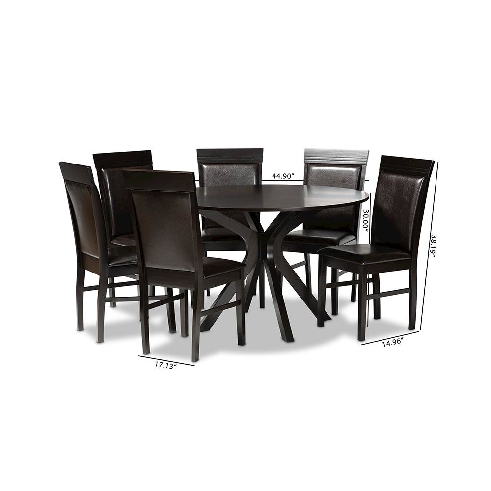 Leather Upholstered and Dark Brown Finished Wood 7-Piece Dining Set. Picture 9