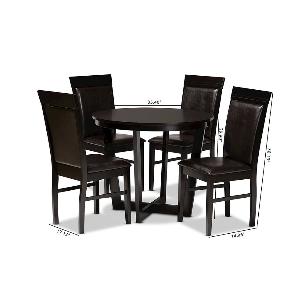 Leather Upholstered and Dark Brown Finished Wood 5-Piece Dining Set. Picture 9