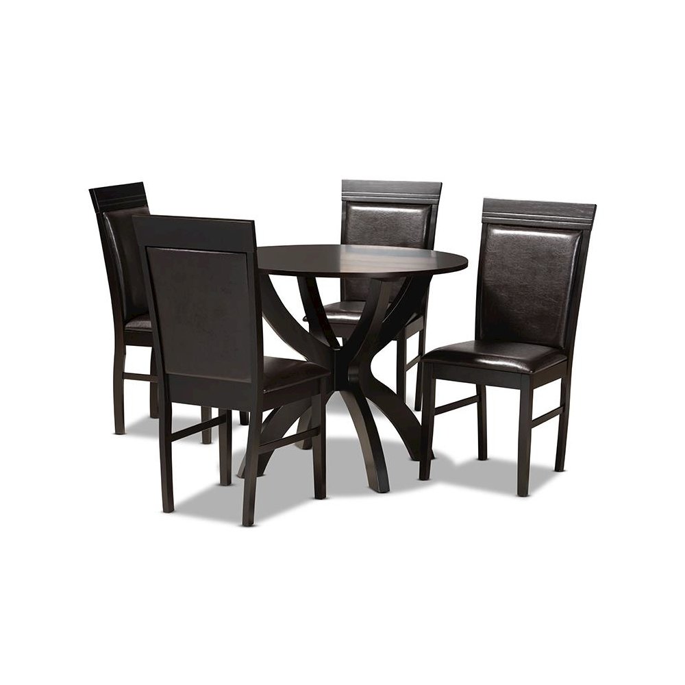 Leather Upholstered and Dark Brown Finished Wood 5-Piece Dining Set. Picture 1