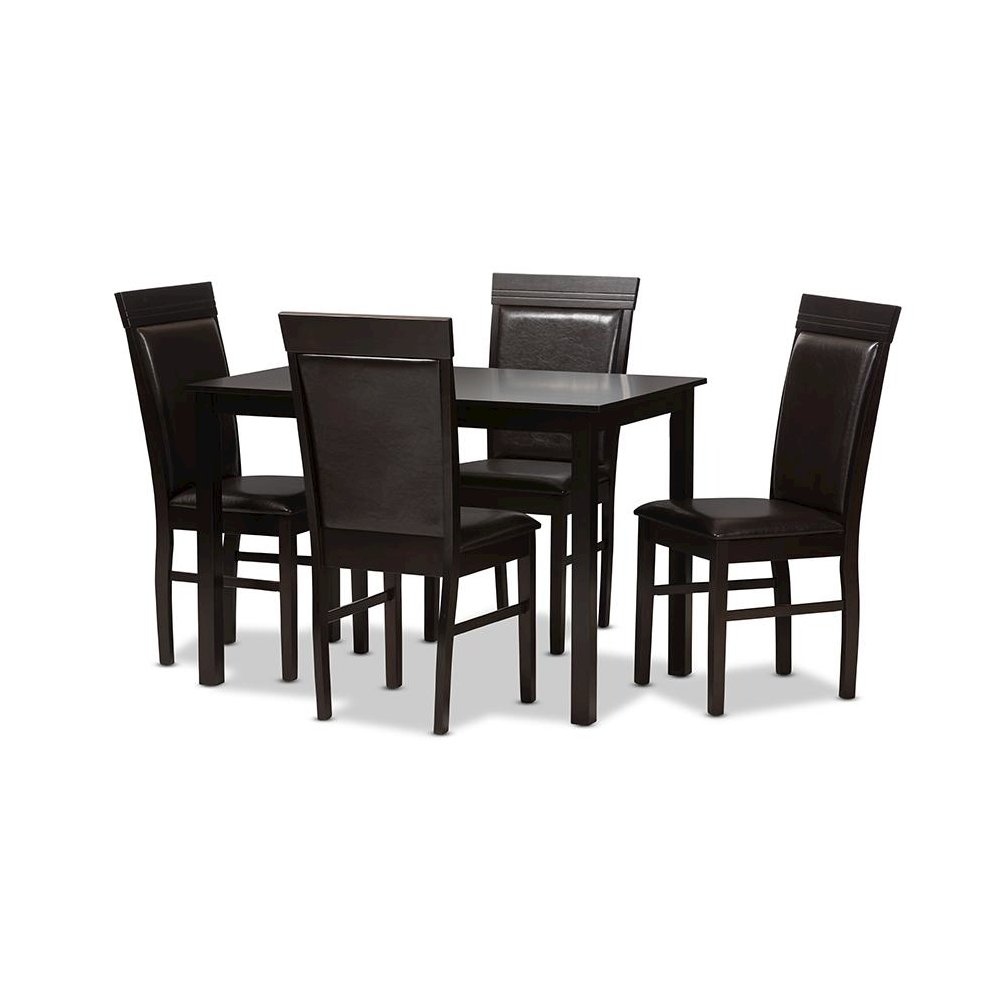 Dark Brown Faux Leather Upholstered 5-Piece Dining Set. Picture 1
