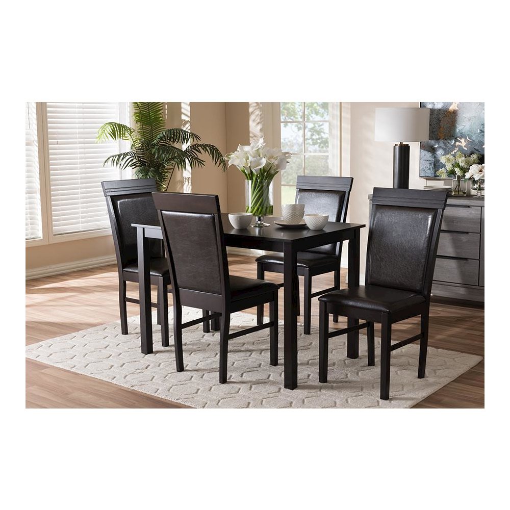Dark Brown Faux Leather Upholstered 5-Piece Dining Set. Picture 5