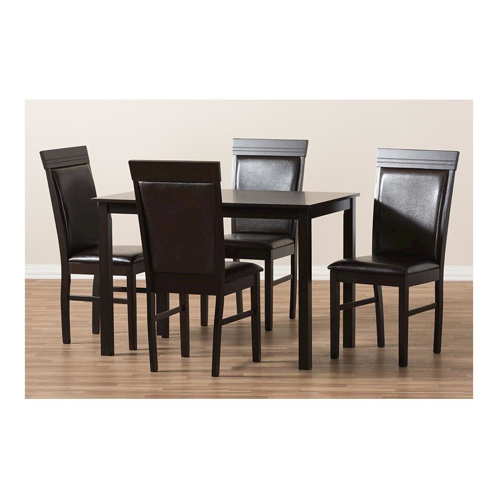 Dark Brown Faux Leather Upholstered 5-Piece Dining Set. Picture 6