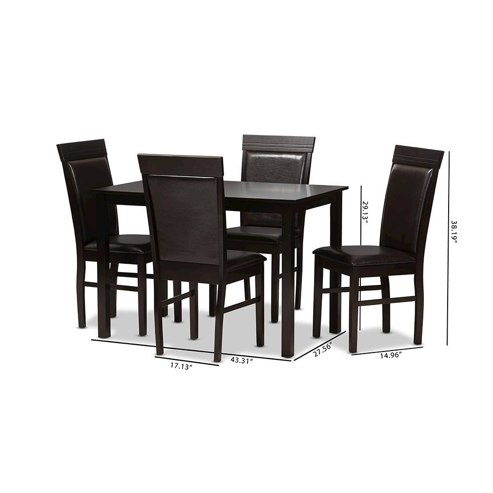 Dark Brown Faux Leather Upholstered 5-Piece Dining Set. Picture 7