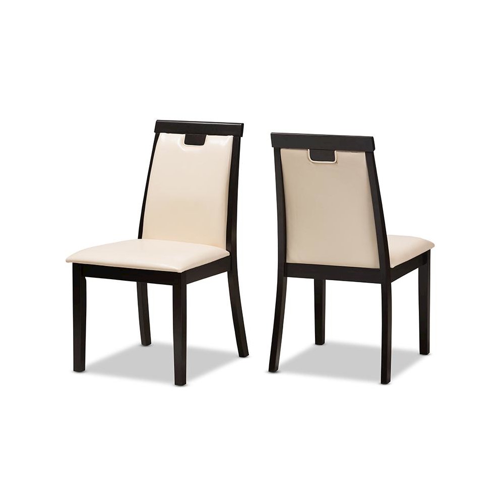 Leather Upholstered and Dark Brown Finished Dining Chair (Set of 2). Picture 1