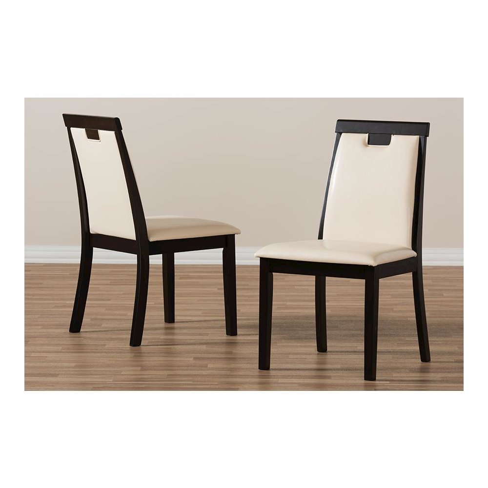 Leather Upholstered and Dark Brown Finished Dining Chair (Set of 2). Picture 6
