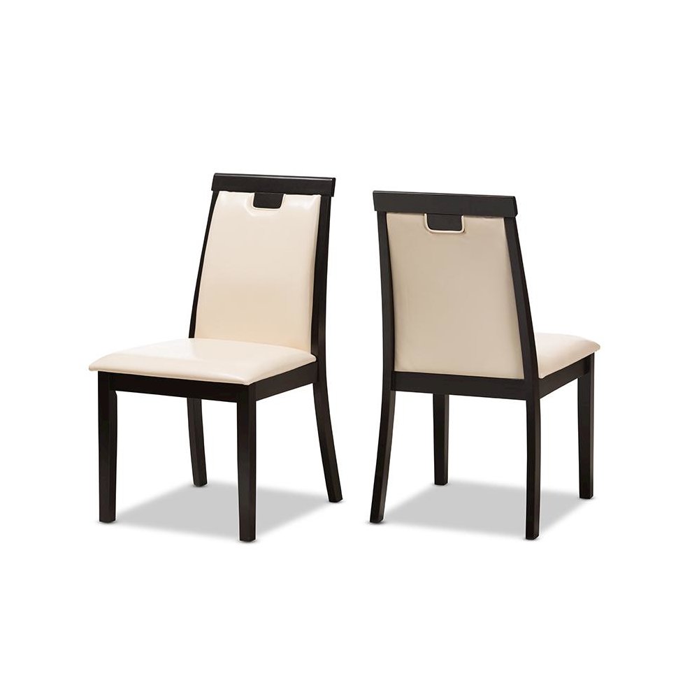 Beige Faux Leather Upholstered and Dark Brown Finished 5-Piece Dining Set. Picture 2