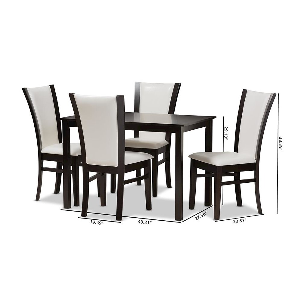 5-Piece Dark Brown Finished White Faux Leather Dining Set. Picture 7