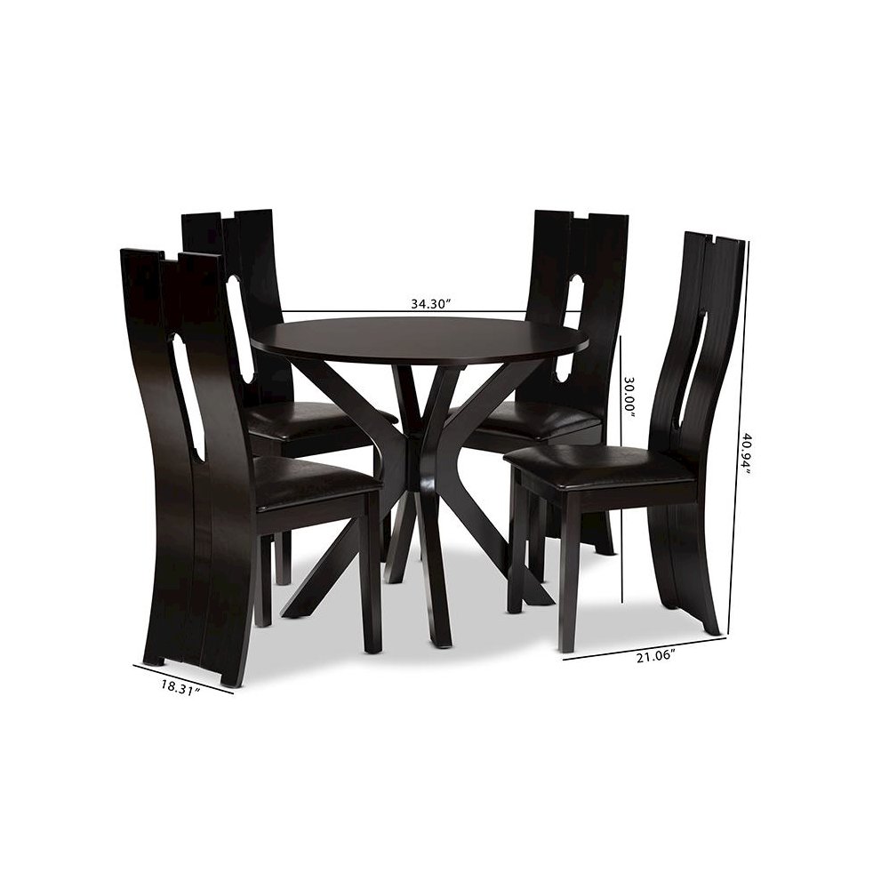 Leather Upholstered and Dark Brown Finished Wood 5-Piece Dining Set. Picture 9