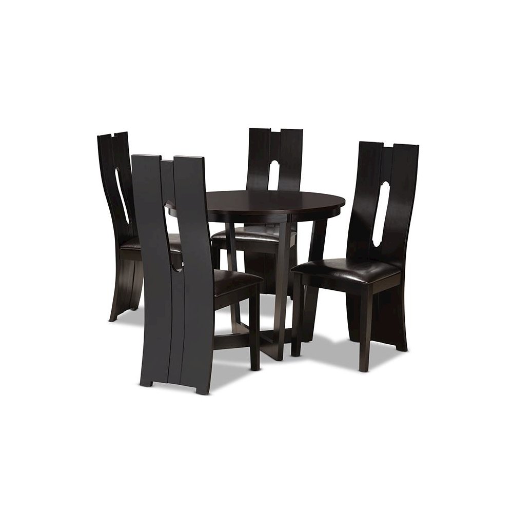 Leather Upholstered and Dark Brown Finished Wood 5-Piece Dining Set. Picture 1